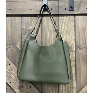 Neiman Marcus Womens Faux Leather Single Shoulder Hobo‎ Bag Army Moss Green